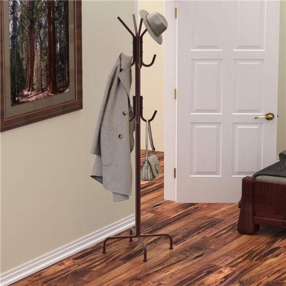 Standing Coat and Hat Hanger Organizer Rack, Bronze - Picture 3 of 6